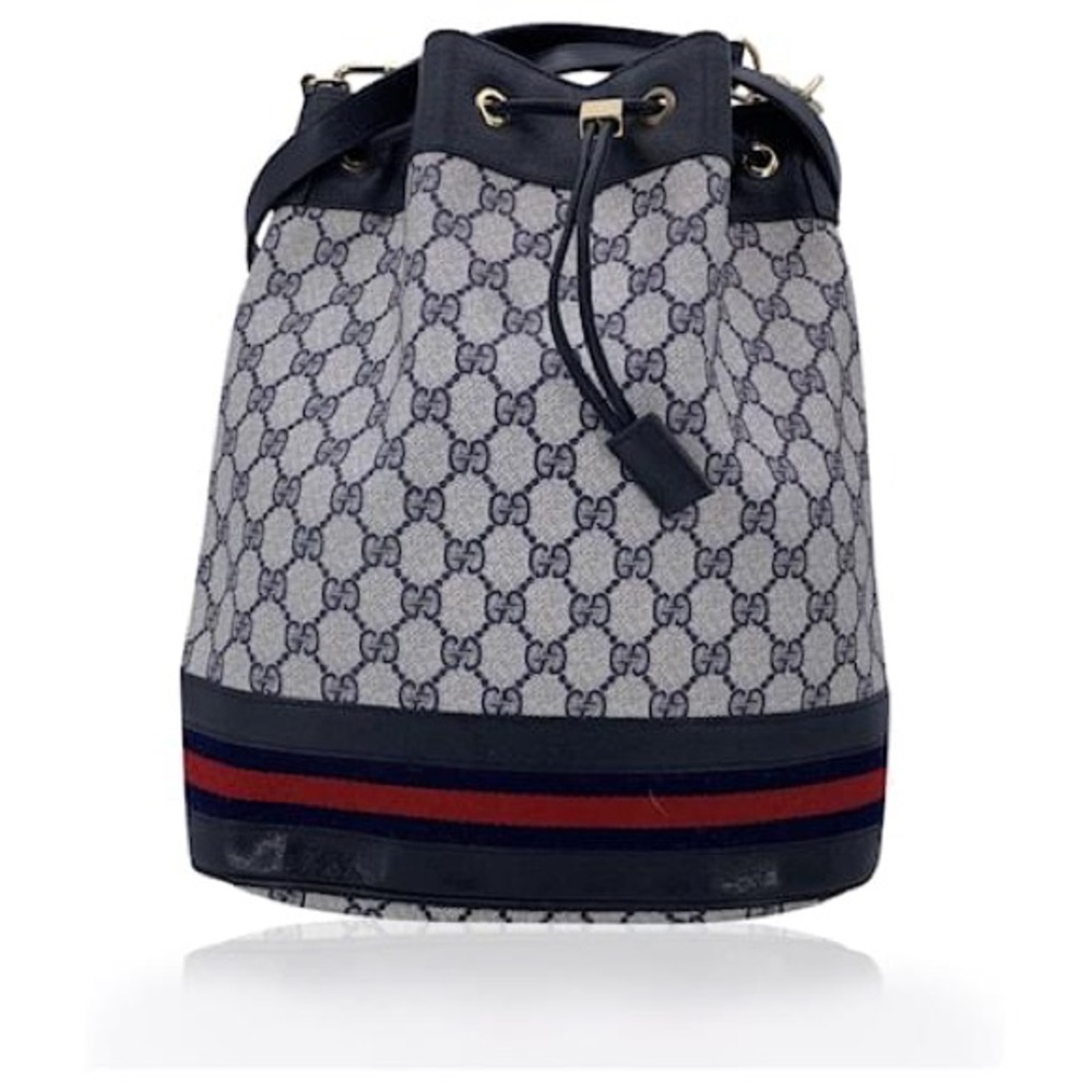 Vintage Gucci Ophidia monogram navy blue bucket shoulder bag medium